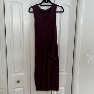 Whistles Wool/Cotton Burgundy Textured Midi Dress- size small